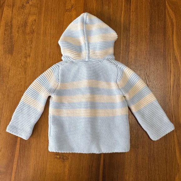 HANNA ANDERSSON Hoodie Cardigan Baby 0-3 50 Organic Cotton Blue Striped Sweater - Picture 2 of 8